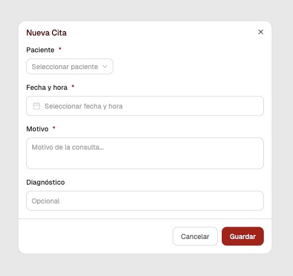 Formulario para crear una cita