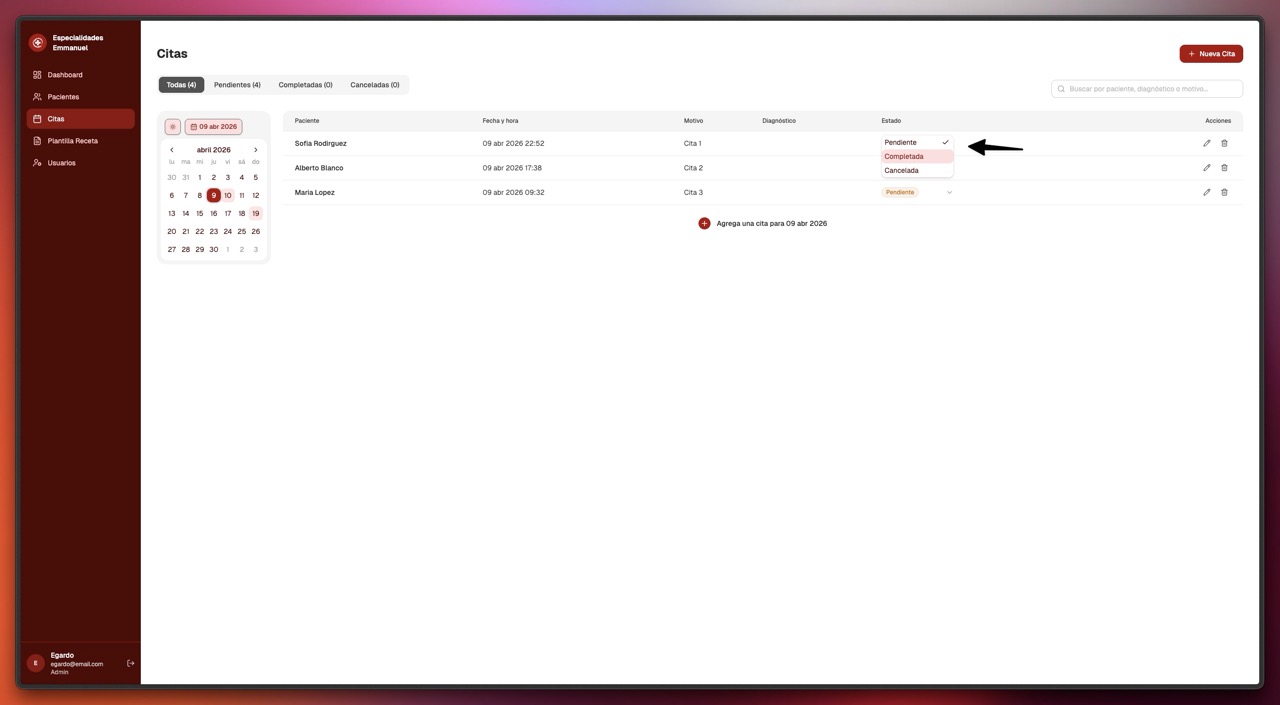 Cambiar el estado de una cita desde la tabla