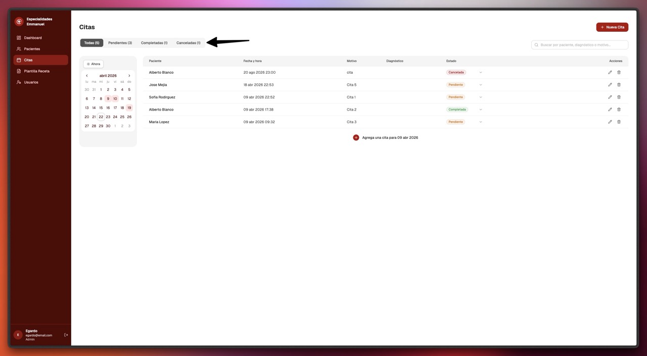 Filtros por estado de citas