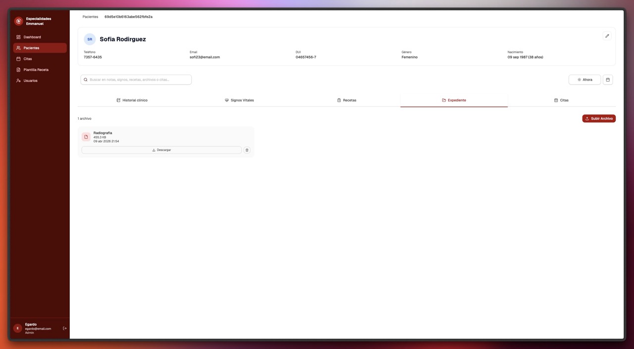 Listado de archivos del expediente