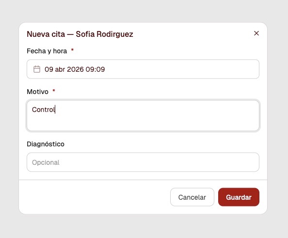 Formulario para crear una cita