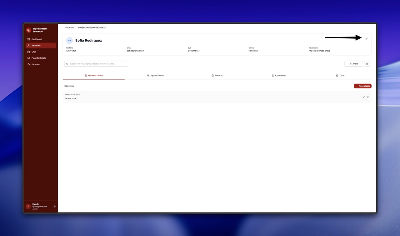 Botón para editar al paciente