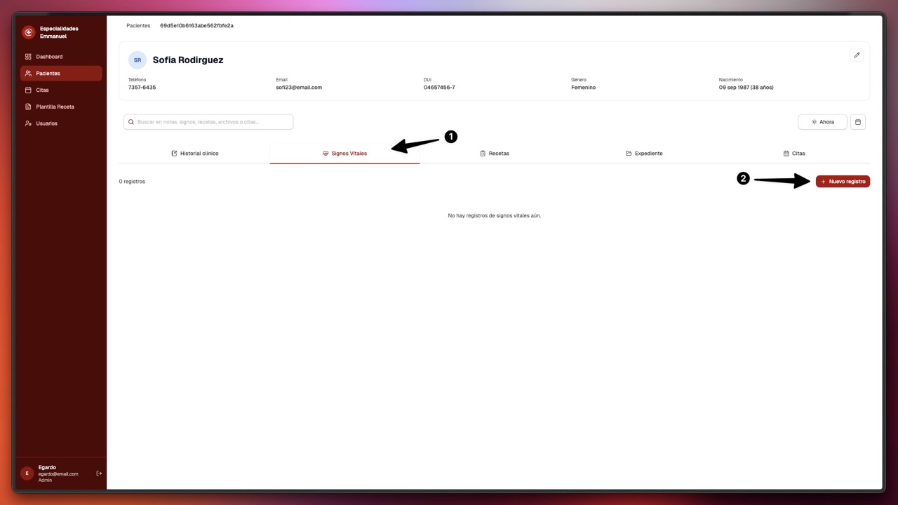 Ir a la pestaña de signos vitales