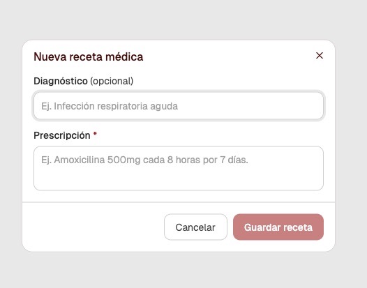Formulario para crear una receta