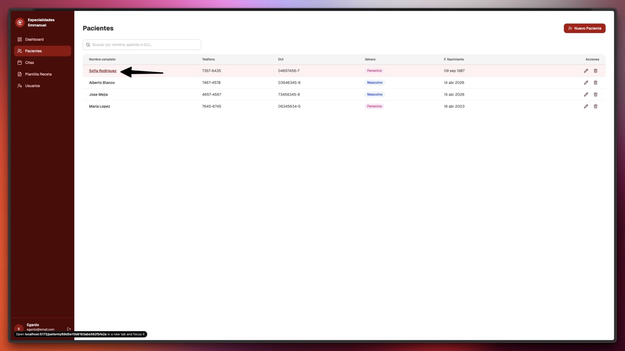 Abrir el expediente desde el nombre del paciente
