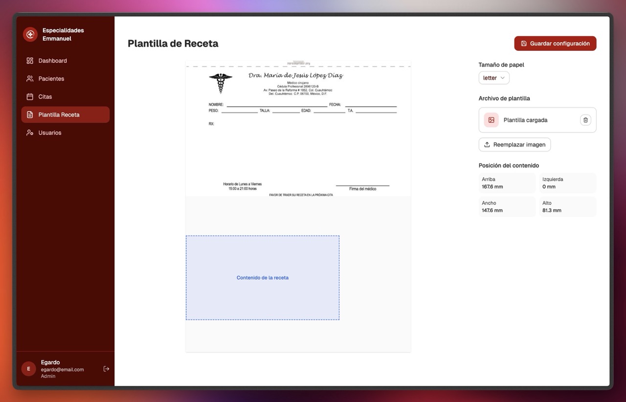 Vista previa de la plantilla cargada