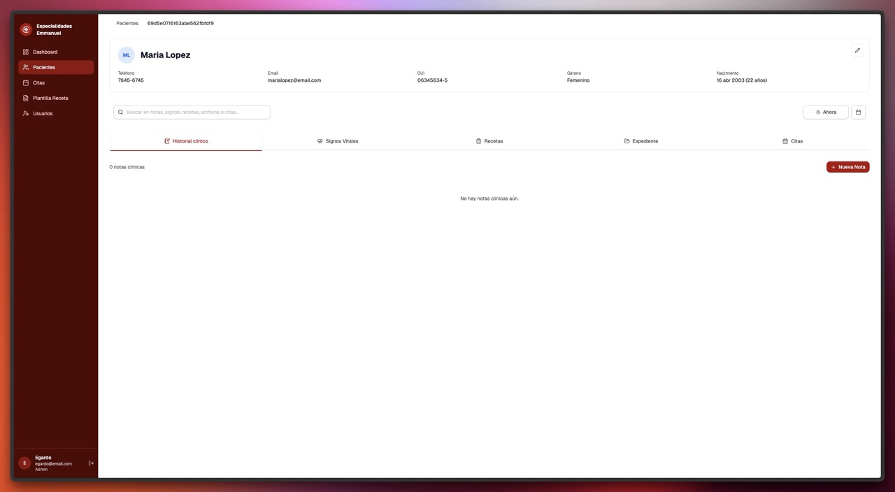 Vista del paciente recién creado